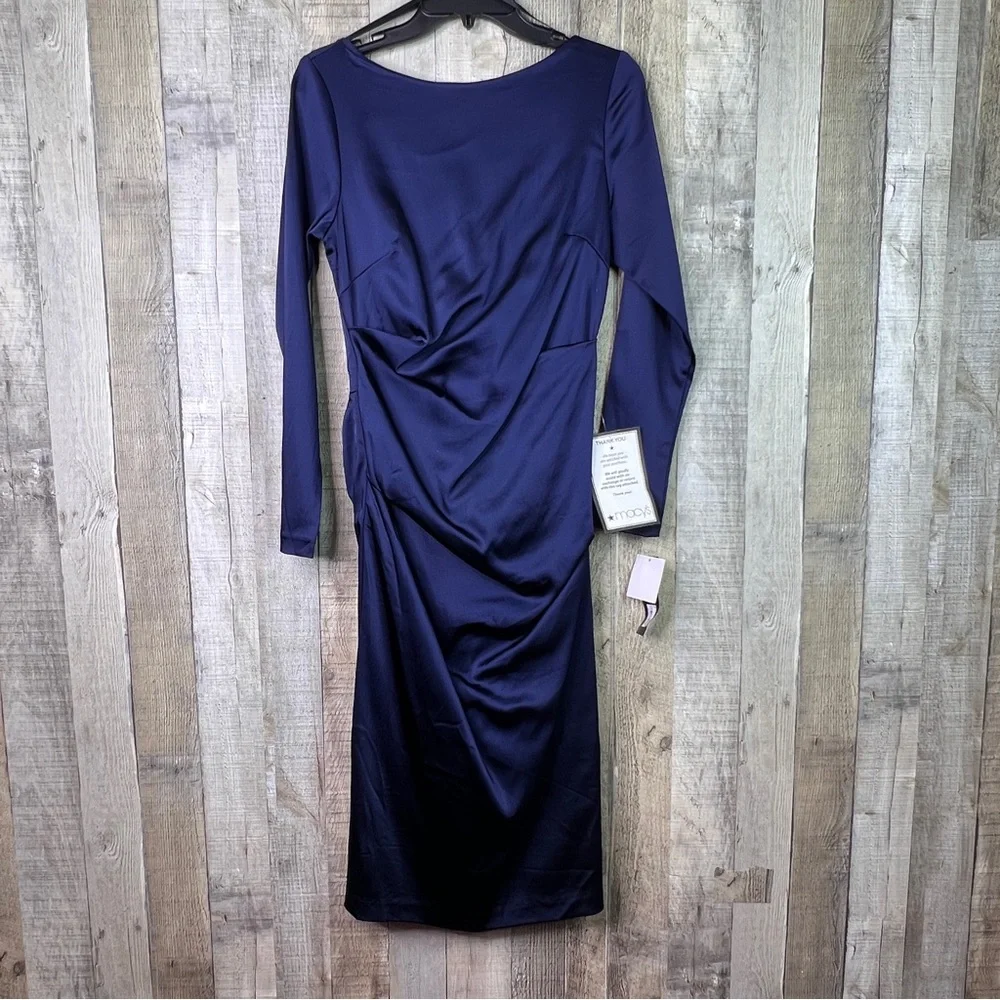 Betsy & Adam Sz. 10 Navy Blue Stretch Satin Lined Long Sleeve Form Fitti… - Picture 2 of 14